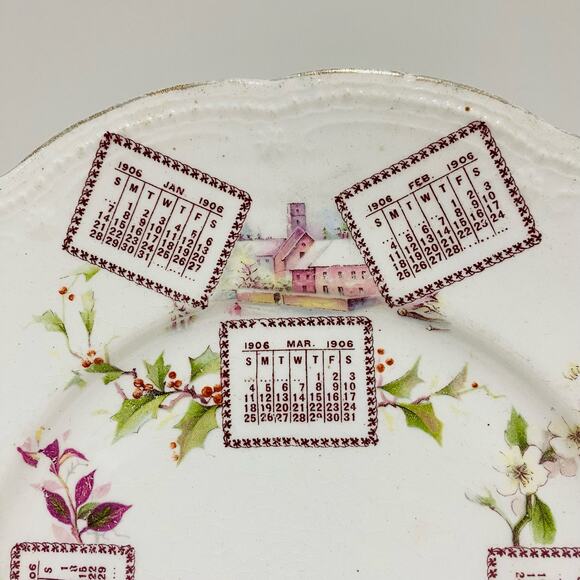 Antique Porcelain Advertising Plate 1906 Calendar from Hunsicker Ironbridge PA - Picture 4 of 10